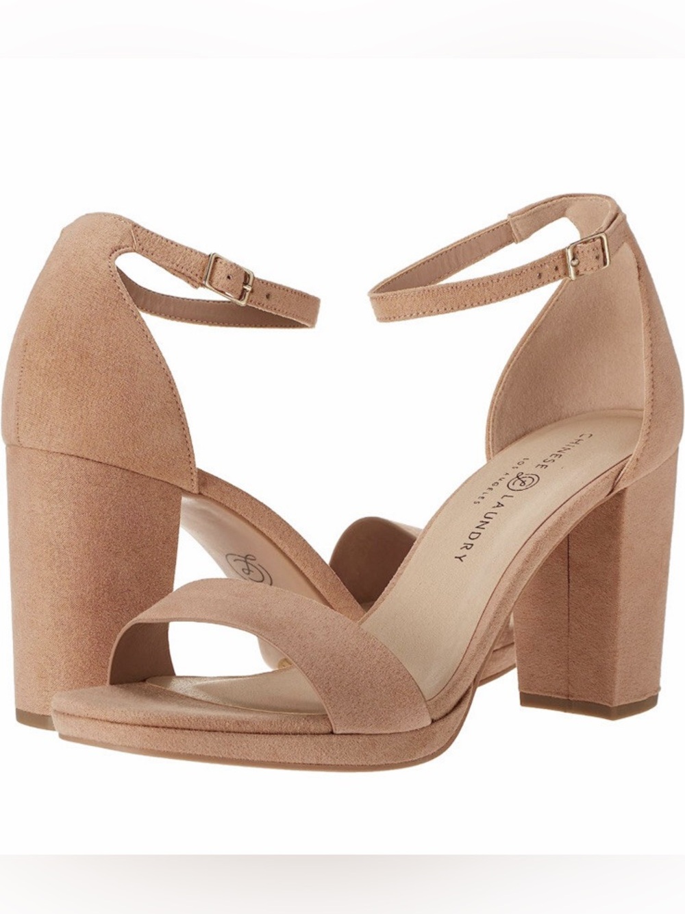 Chinese Laundry Suede Block Heel Sandals with Ankle Strap